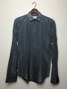 ZARA MAN Gray Silver Striped Slim Fit Long Sleeve Dress Shirt Size M - Picture 1 of 3