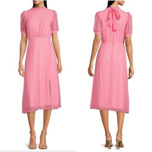 VALENTINO Abito midi nuovo Julia Jordan finto collo manica a sbuffo clip a pois in chiffon vestibilità e svasato