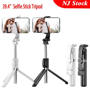 US 39,4" Faltbares Handy Selfie Stick Stativ Bluetooth Fernbedienung Fülllicht - Bild 1 von 20