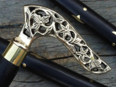 Bastón de madera con mango de latón victoriano estilo antiguo regalo vintage Foto 1 de 4