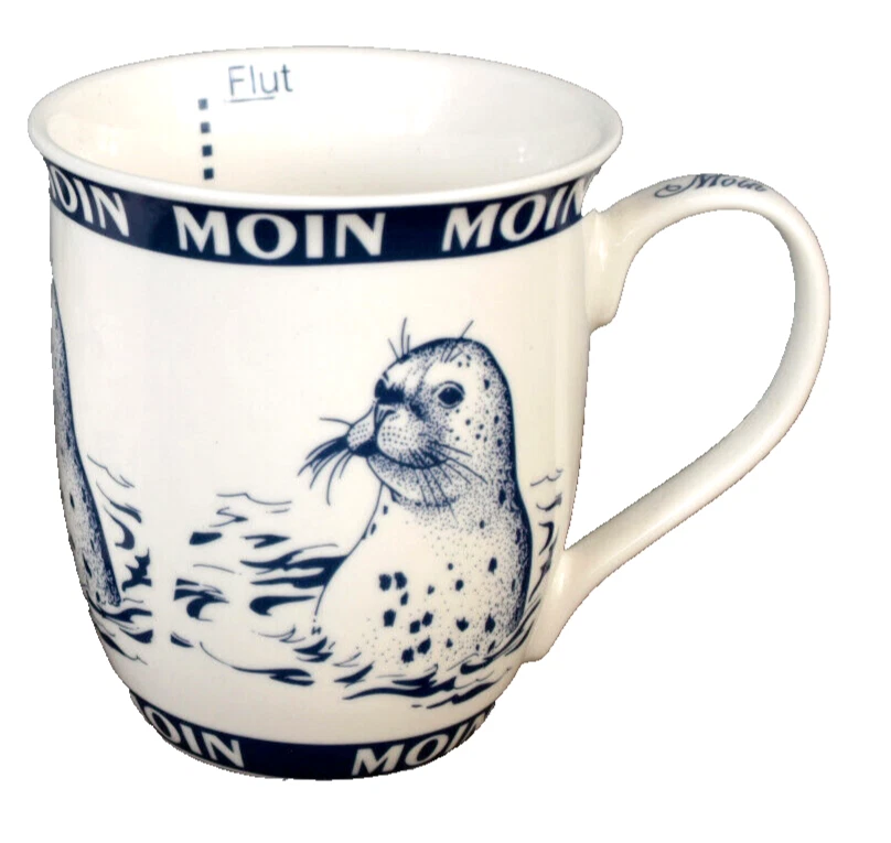 Maritimer Becher Seehund Moin Moin Ebbe Flut 400ml Porzellan Kaffeebecher (1276) - Bild 1 von 4