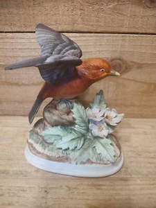 Andrea By Sadek Scarlet Tanager Bird W/Flowers - Picture 1 of 6