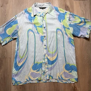 VINTAGE MEN 100% SILK SIZE 2X SHORT SLEEVE SHIRT ARTSY HAWAIIAN FESTIVE RETRO - Picture 1 of 11