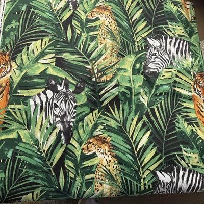 Richloom Solarium Fabric Outdoor Floral Animal Zebra Leopard Tiger Palms Safari - Image 1 of 4