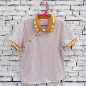Marie Birdie Golf Yellow Cream Seersucker Polo Size S / 12Y - Picture 1 of 7