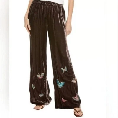 Nuevo con etiquetas Pantalón Johnny Was Marrón Terciopelo Luciana Pierna Ancha Mariposa $365 XL Foto 1 de 4