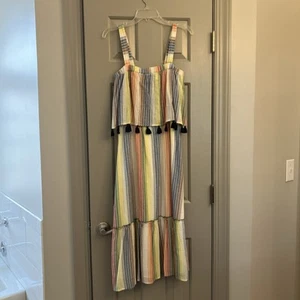 THML Regenbogen Streifen Quaste Midikleid Gr. XS 100% Baumwolle Sommer Strand Freizeit Boho - Bild 1 von 13