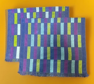 Vintage Sears Roebuck MultiColor Checkered Bath Towels Jewel Tone MCM Set Of 2 - Picture 1 of 8