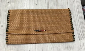 Vintage Woven Straw Clutch With Decorative Pin & Crocheted Sides Japanese - Picture 1 of 11