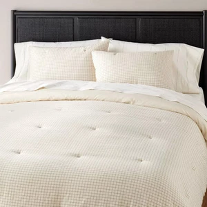 3pc Full/Queen Mini Grid Stitch Comforter Bedding Set Railroad Gray - Hearth - Picture 1 of 5