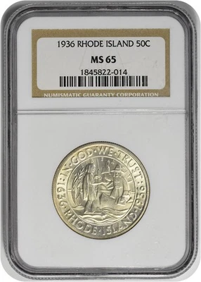 Rhode Island Commemorative Silver Half 1936-P MS65 NGC - Image 1 of 2