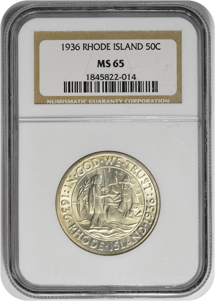 Rhode Island Commemorative Silver Half 1936-P MS65 NGC - Image 1 of 2