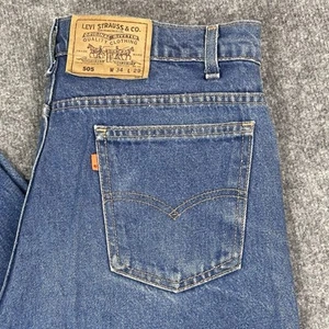 Vintage Levis 505 Jeans Herren 34 x 29 blau orange Etikett gerades Bein normale Passform 90er USA - Bild 1 von 21
