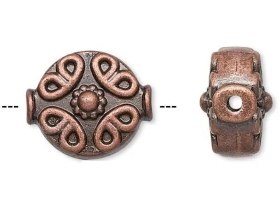 Cuentas, 10 cuentas planas de filigrana grandes de cobre envejecido de doble cara de 10 mm Foto 1 de 2