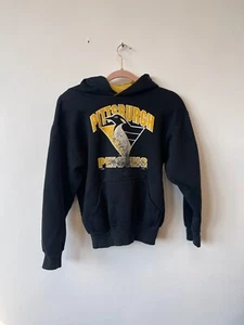 Vintage90s Pittsburgh Penguins Sweatshirt Dodger Black Hockey Hoodie Kids Large - Picture 1 of 6