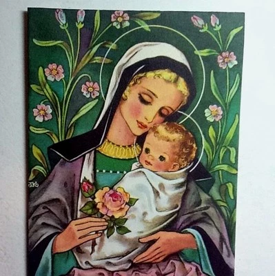 Vintage Unused Crestwick Xmas Greeting Card Stunning Floral Madonna & Child  - Image 1 of 3