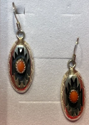 Pendientes de piedra de cornalina vintage de plata de ley 925 con caja de sombra ovalada C.Perry Foto 1 de 4