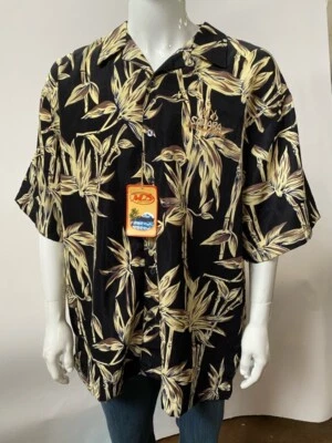 Camisa Hawaiana Malibu Dreams Para Hombres Negra Floral Manga Corta De Colección XL Nueva Foto 1 de 4