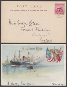 BARBADOS 1903 PICTURE POSTCARD SHIP LEYLAND LINE TO GB (ID:541/D64375) - Picture 1 of 1