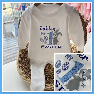 Personalised First Easter Baby Grow Sleepsuit Baby Boys 1st Easter 2024 - Picture 1 of 6