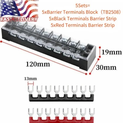 5Sets Dual Row 8 Position Screw Terminal Electric Barrier Strip Block 600V 25A - Image 1 of 3