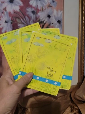 Make a Wish Greeting Card Handmade Yellow and Blue Blank A2 Card & Envelope - Image 1 of 4