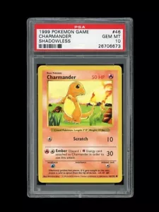 POKEMON PSA 10 GEMA COMO NUEVA 1999 CHARMANDER SHADOWLESS BASE SET TARJETA ORIGINAL 46/102 - Imagen 1 de 2