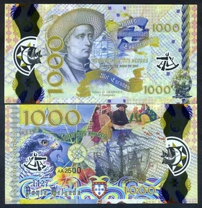 Azzorre portoghesi, 1000 Escudos 2017 Polimero Finestra Trasparente, Enrico il Navigatore F - Foto 1 di 2