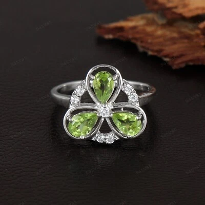 Peridot 925 Sterling Silver Floral Shape Handmade Cluster Ring Wedding Gift - Image 1 of 4