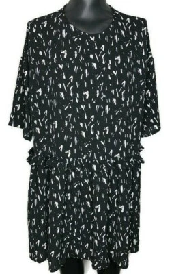 Asos Womens Black Abstract Short Sleeve Ruffle Waist Semi-Sheer Dress Sz 14 NWT - Image 1 of 4