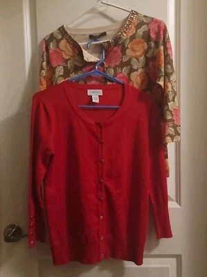 Lote de 2 Cárdigan Mujer Carmen Marc Valvo & August Seda Rojo y Floral Talla S&L Foto 1 de 4