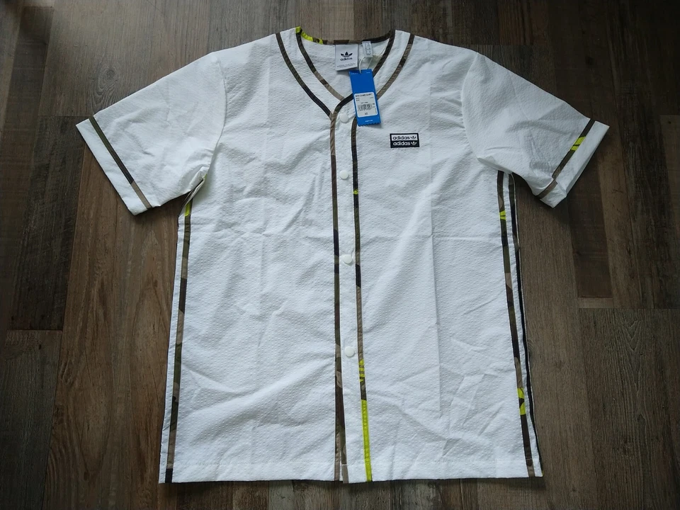 Adidas RYV Baseball Button Shirt Short Sleeve White Camo Size S