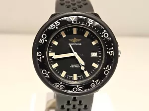 VINTAGE RARE SWISS MILITARY 40mm MEN'S BLACK PVD QUARTZ WATCH "BREITLING" 80210 - Picture 1 of 23