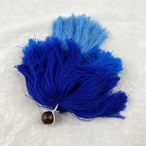 Triple Blue Cotton Pom Pom Tassel Crafts Trim Purse Charm 8" Wood Bead - Picture 1 of 6
