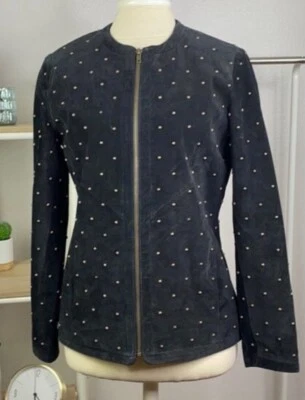 Linea By Louis Dell Olio Womens Suede Leather Studded  Black 1X Jacket Vtg 80 90 - Image 1 of 4