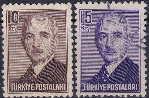 Turquía 1948 Ismet Inonu 10 k MH 15 K usado Sc-1248 y 1250 - vendedor de EE. UU. Foto 1 de 1