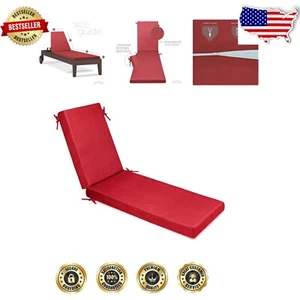 Modern Red Memory Foam Outdoor Chaise Lounge Cushion - Machine Washable & Secure - Picture 1 of 10