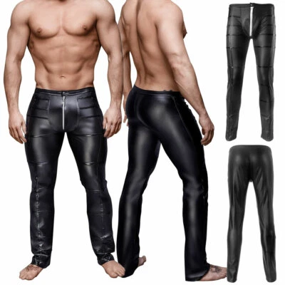 Sexy Pantalones de Cuero PU para Hombres Aspecto Húmedo Motocicleta Motociclista Pantalones Ajustados Fitness Jeans Foto 1 de 4