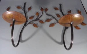 French country Metal Leaf Branch Wall Hanging Candle Holder Sconces Set 2 - Picture 1 of 4