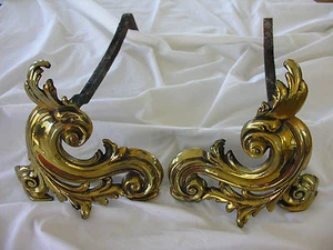 Andirons, Elegant Brass Antique Victorian Chenet - Picture 1 of 3