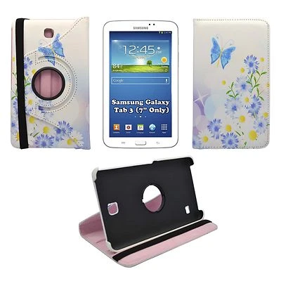 CASE FOR SAMSUNG GALAXY TAB 3 7in WHITE BLUE BUTTERFLY AND DAISY PRINT 360 COVER - Image 1 of 4