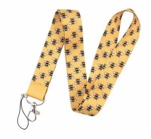 Yellow and Black Bumble Bee Pattern Lanyard Keychain Doc Holder - Brand New