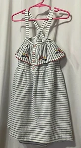 Joules Girls Blue/White Striped Embroidered Off Shoulder Summer Sundress Lined 6 - Picture 1 of 7