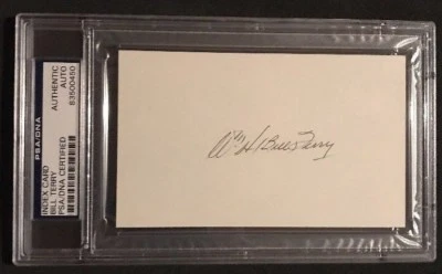 Bill Terry Autographed Signed Baseball Index Card PSA Slabbed Free Shipping 0450 - Image 1 of 3