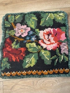 Woven Wool Floral Kilim Pillow Cover Accent Pillowcase 20" x 20" Pink Green Blac - Picture 1 of 6
