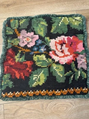 Woven Wool Floral Kilim Pillow Cover Accent Pillowcase 20" x 20" Pink Green Blac - Изображение 1 из 4