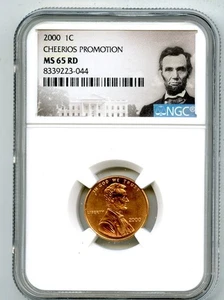 2000 US MINT CENT CHEERIOS PROMOTION NGC MS65 RD LINCOLN PENNY W/ OGP - Picture 1 of 4