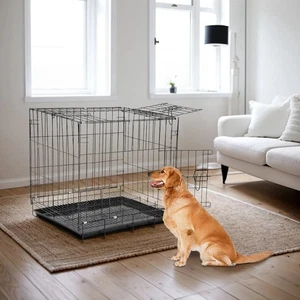 2-Door Wire Dog Puppy Crate Cage with Plastic Tray 50cm for Small Pets Cats - Picture 1 of 5