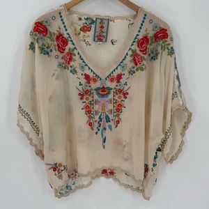 Johnny Was Klarah Print Bluse bestickt transparent Blumen creme Damen Medium - Bild 1 von 5