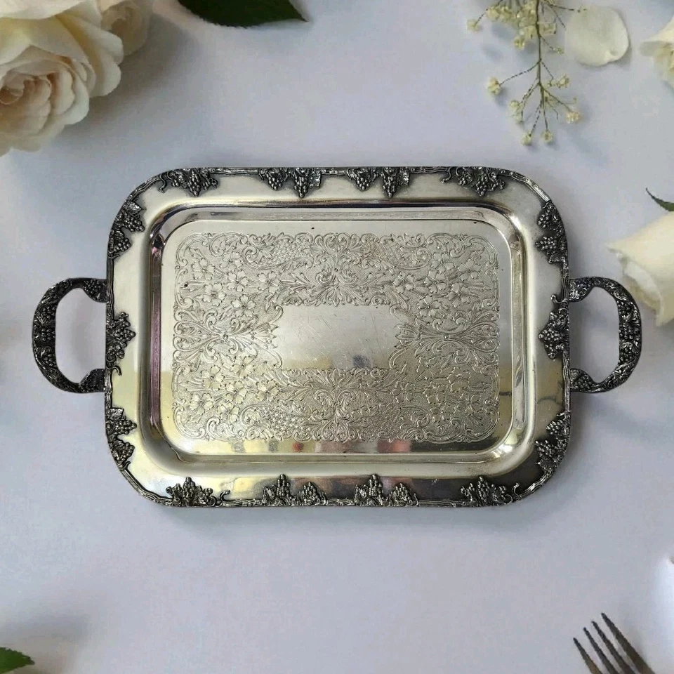 Bandeja para servir mayordomos estilo victoriano enchapada en plata Oneida de colección 20" W  Foto 1 de 4